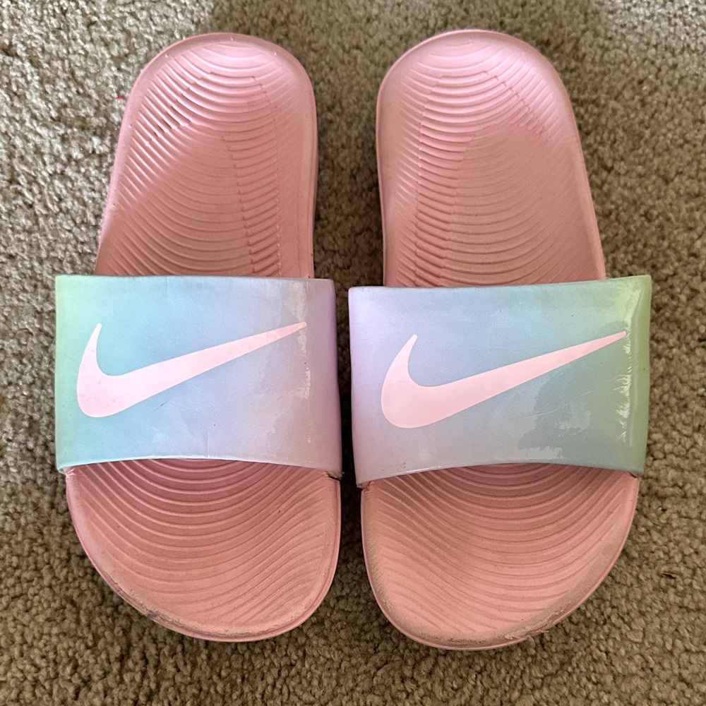 Nike Pink and Pastel Slide Sandals